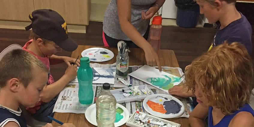 Children painting at the Wellbeing workshops on South Australia’s Eyre Peninsular
