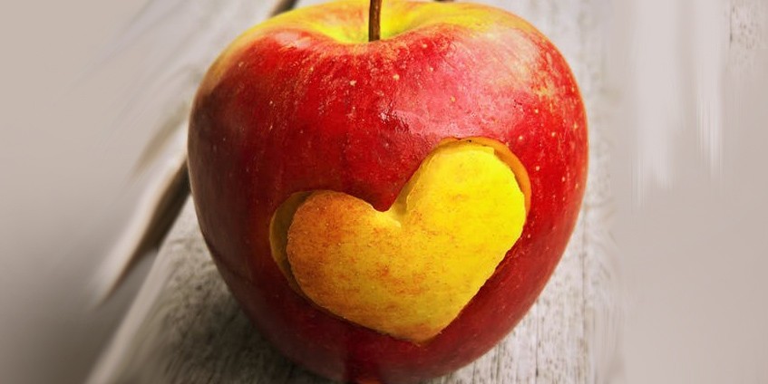 Heart shape cut from apple