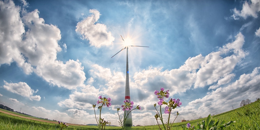 Wind turbine in field