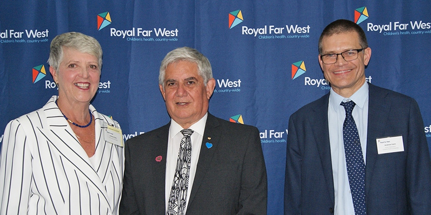 (L-R) Lindsay Cane, Royal Far West CEO; Ken Wyatt, Minister for Aged Care and Indigenous Health; Andy Vann, Charles Sturt University Vice-Chancellor