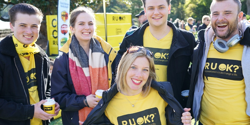 5 people with R U Ok tshirts