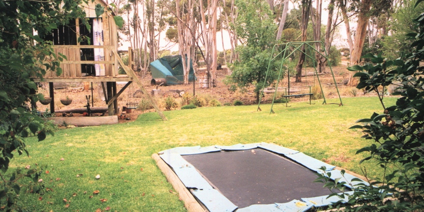 trampoline in backyard