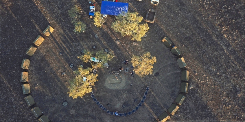 Aerial view of campsite