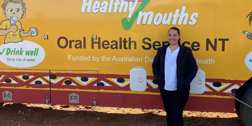 Maleta Seiler in front of dental truck