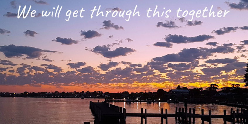 Sunset image with text We will get through this together