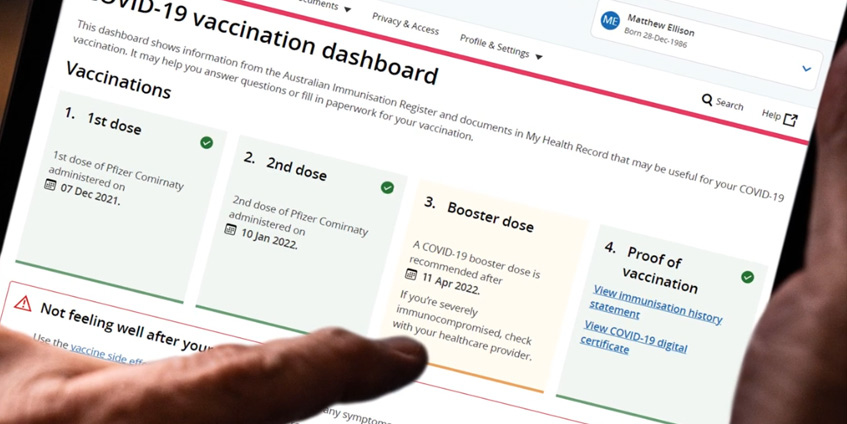 Finger pointing to my health record dashboard