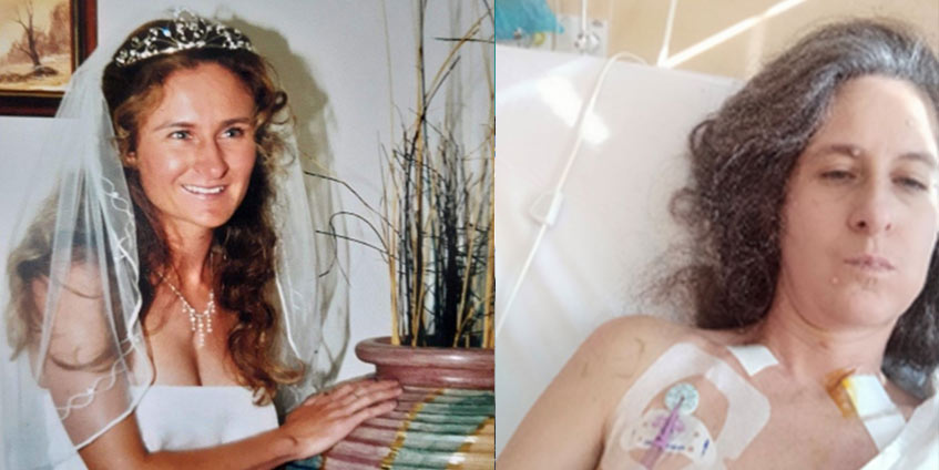Photo of Natalie on her wedding day and photo of her in hopital.