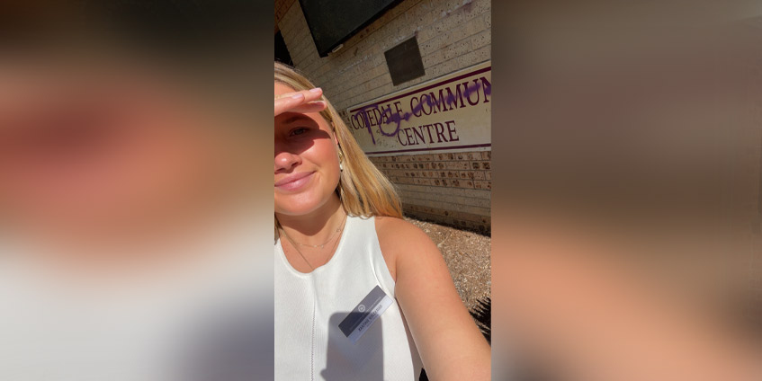 Xanthie in front of the Coledale Community Centre, in which the Coledale Health and Education Clinic is located. The centre in South Tamworth provides GP and various health services to Aboriginal patients. [Image: Xanthie Volckmar]