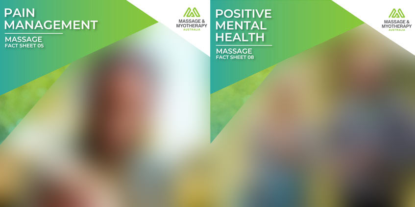 Masage and Myotherapy factsheets on Pain management and Positive mental health With a man holding his shoulder and a mature couple jogging
