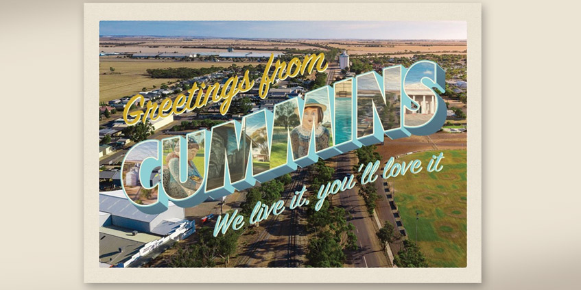 Postcard "greetings from Cummins We live it, you'll love it"