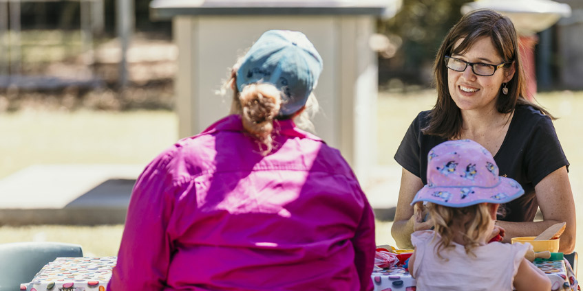 Outback Futures speech pathologist, Sunshine MacDonald, meeting with clients in the community.