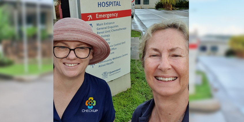 (L-R) CheckUP’s Evaluation Coordinator Kylie Rixon & Evaluation Lead Philippa Hawke on Thursday Island during a visit, March 2023.