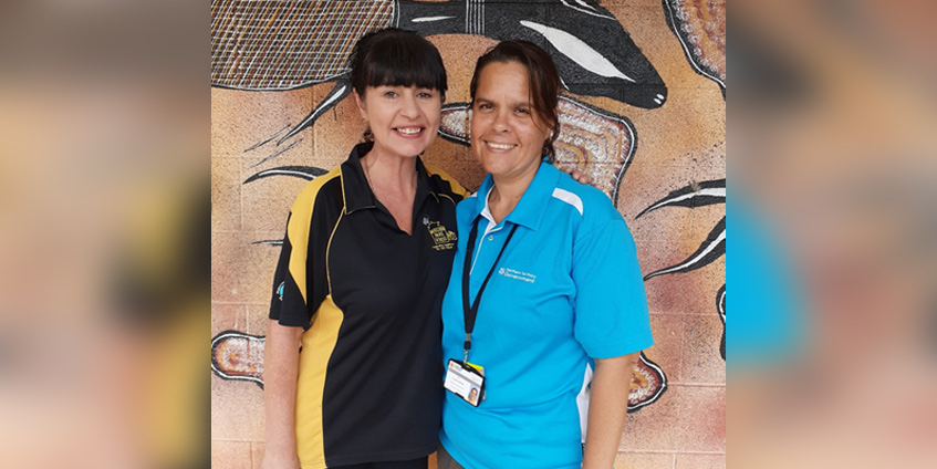 Dee Flemming (right), TEOHS Community Liaison Officer, and Kelli Norris (left), Moulden Park Primary School Administration Officer and Student Support