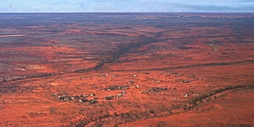 Aerial photograph of Jigalong with its red earth as the main colour