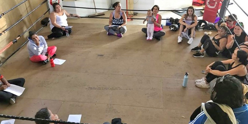 Medical Yarn Up participants at Waminda in a boxing ring