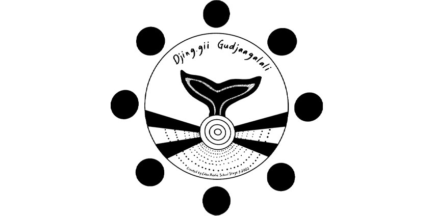 Djing.gii Gudjaalalali logo designed by Aboriginal Stage 3 students and teachers, Eden Public School 2022.