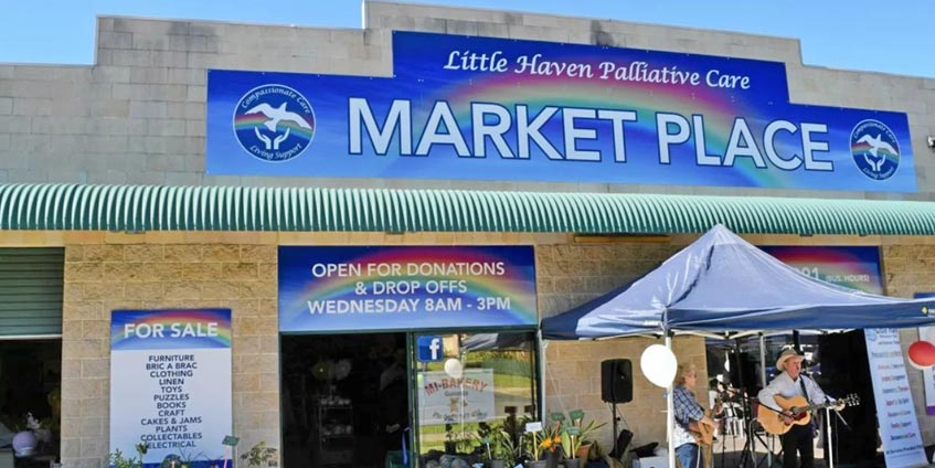 Little Haven Palliative Care Market Place with outside musical performers