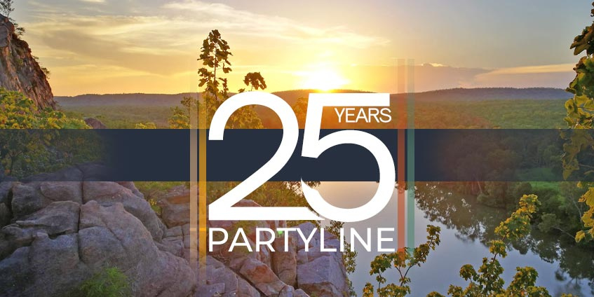 25 years partyline with sunset landscape