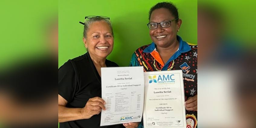 Loretta Seriat with her qualification certificates