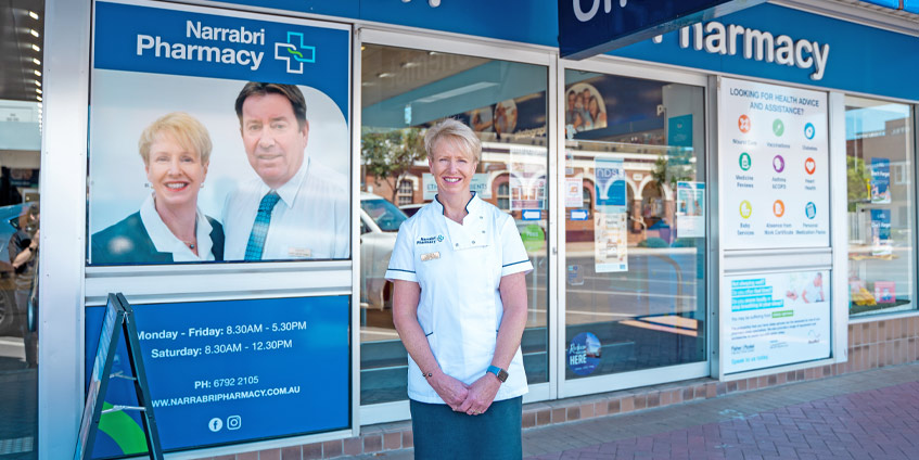 Karen Carter, pharmacist and owner, outside Narrabri Pharmacy