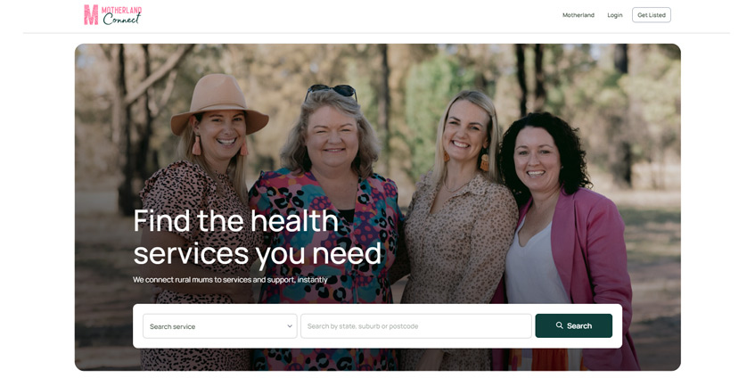Screen grab of the website with four rural women