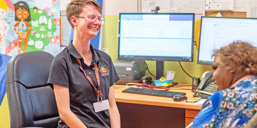 Dr Sophie Collins with patient