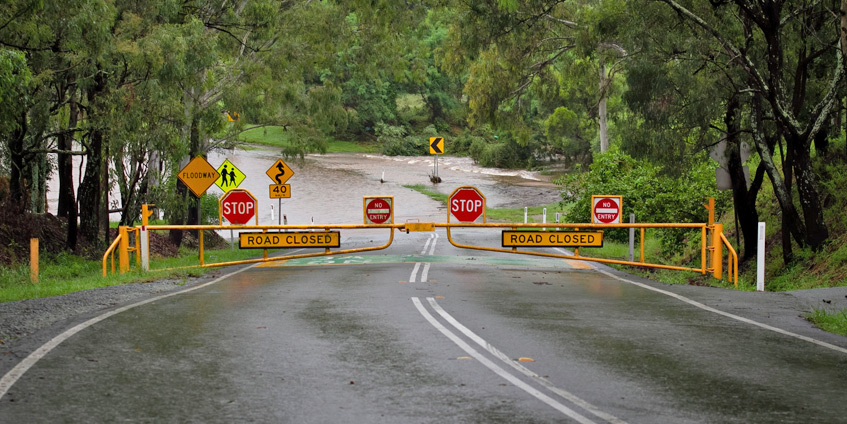 Closed flooded town street