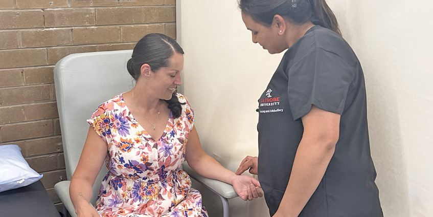 Cr Jesse Mitchell, Deputy Mayor getting a health check by a student.