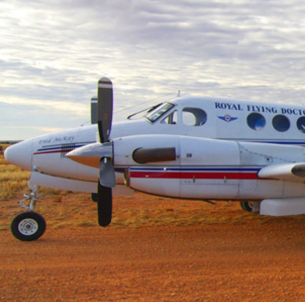 RFDS aircraft on red dirt runway