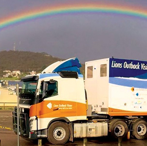 Semi trailer with rainbow