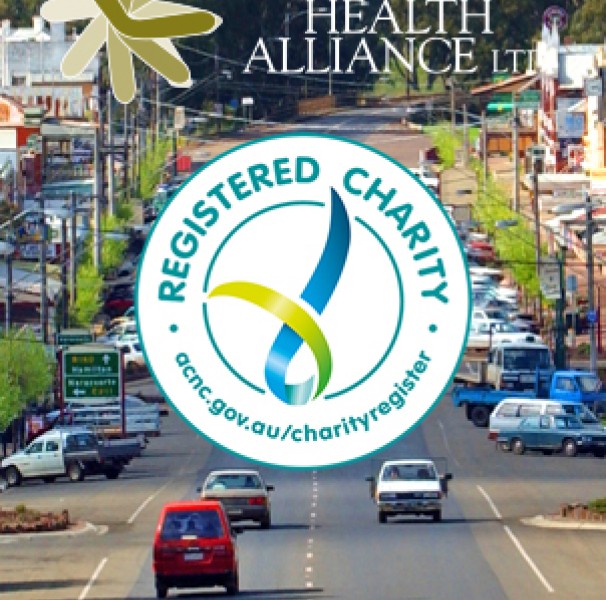 Rural town with NRHA and charity logo overlay