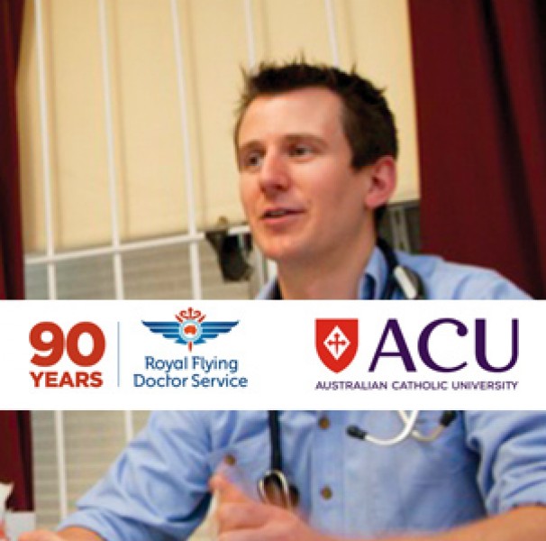 RFDS and ACU logo on photo of male doctor