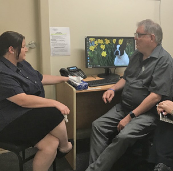 Mental health nurse, Trevor Player, with a mental health nursing student and a client at the Rural and Remote Medical Service, Bourke NSW