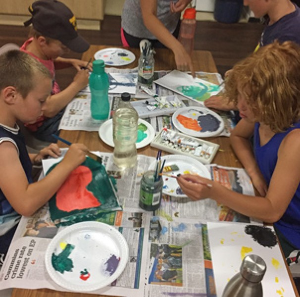 Children painting at the Wellbeing workshops on South Australia’s Eyre Peninsular