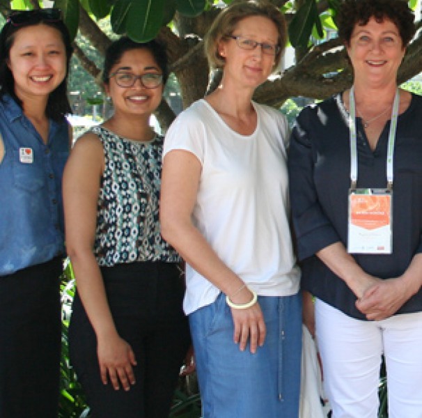 Justine Brindle (far left) and Linda Cutler (far right) with sponsored attendees at the 2018 Rural Medicine Australia Conference