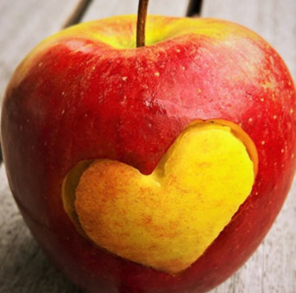 Heart shape cut from apple