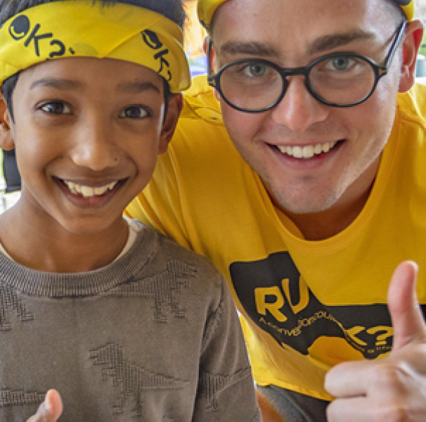boy and young man with RUOK bandanas