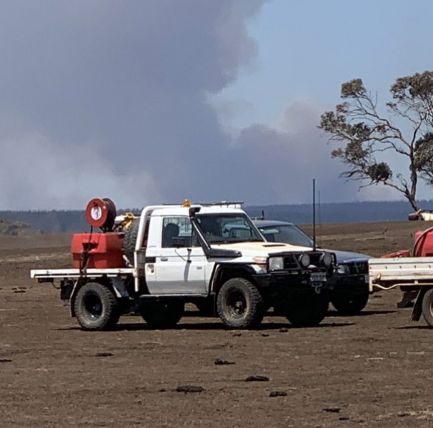 Utility vehicles carrying firefighting equipment
