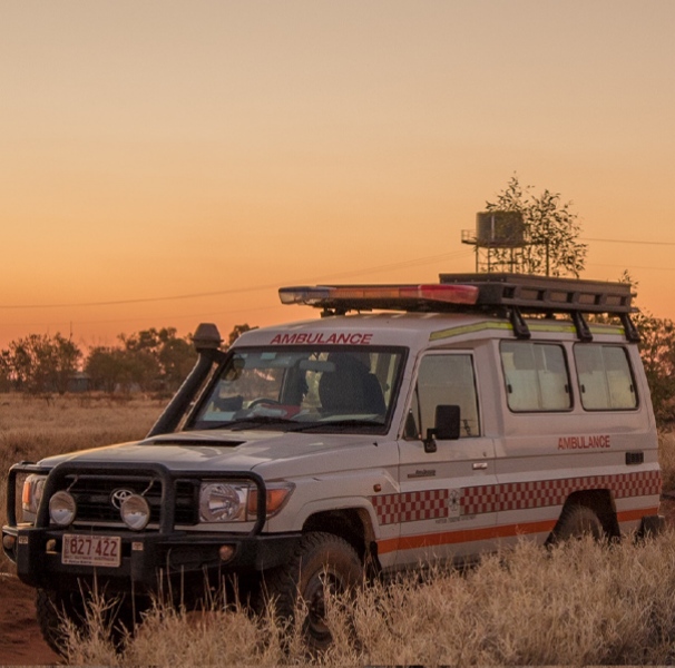 Bush ambulance at sunset