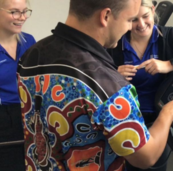 Dylan (health & wellbeing coach), Alicia and Emily (physiotherapy students) at walu-win, Orange Aboriginal Medical Service.
