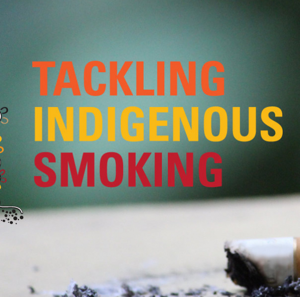 Tackling Indigenous Smoking logo over a cigarette butt