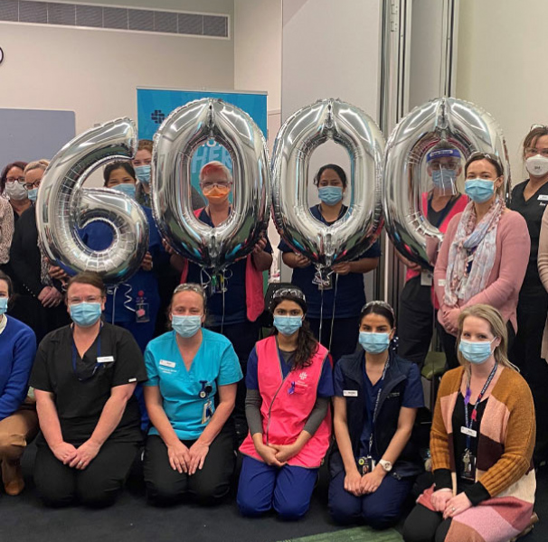 Kilmore District Health COVID-19 Vaccination Staff celebrating 6,000 vaccinations.