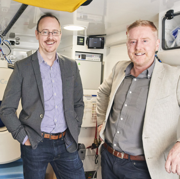 Andrew Bivard & Mark Parsons in an Australian-first advanced telehealth platform coming to rural and remote ambulance services (photo by Josh Robenstone).