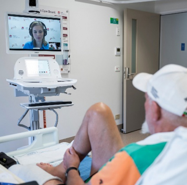Cristen Fleming (pharmacist) providing virtual clinical consultation to a patient in a rural hospital in Western NSW LHD