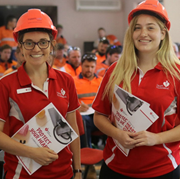Dr Kate Murton (Public Health Registrar) and Charlie Sheridan (Cardiovascular Risk Community Awareness Coordinator) at Timberlink, Mount Gambier. [Photo credit: The Border Watch (borderwatch.com.au)]