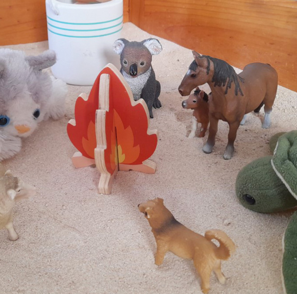 A play therapy scene of a fire, created with toys from the playroom. [Image: Nicky Nilsson]