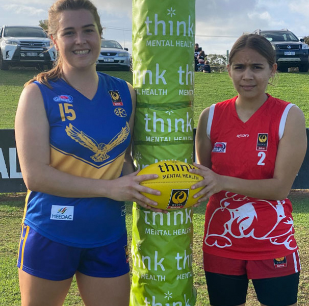 Great Northern Football League Think Mental Health Round. (L to R) Tenae Leitch (Brigades FC) & Aaliyah Jones (Towns FC).