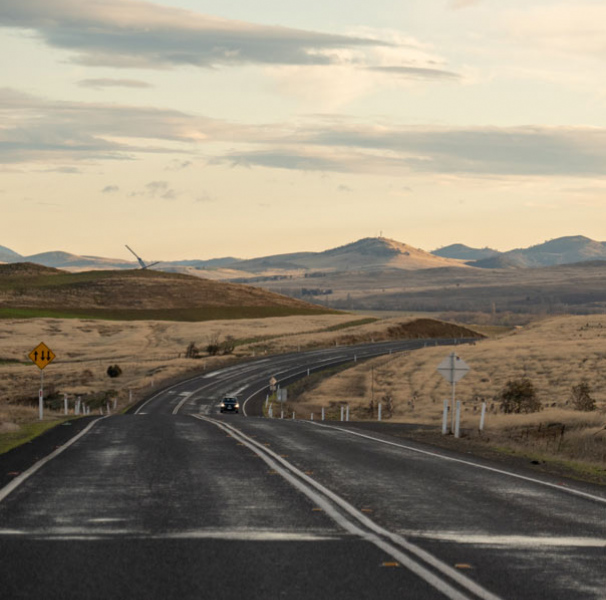 Windy country road at dusk