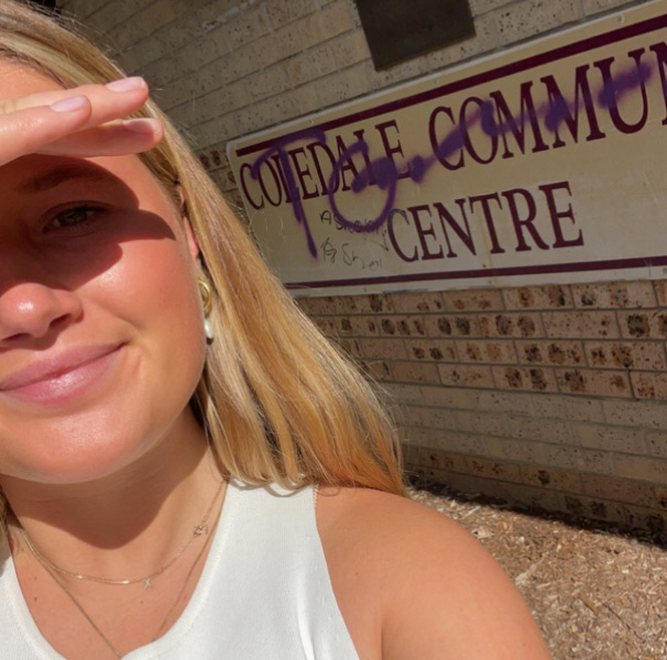 Xanthie in front of the Coledale Community Centre, in which the Coledale Health and Education Clinic is located. The centre in South Tamworth provides GP and various health services to Aboriginal patients. [Image: Xanthie Volckmar]