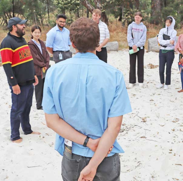 Dja Dja Warrung representative Lewis Brown telling stories about Djaara country in Bendigo to foundational clinical year medicine students.